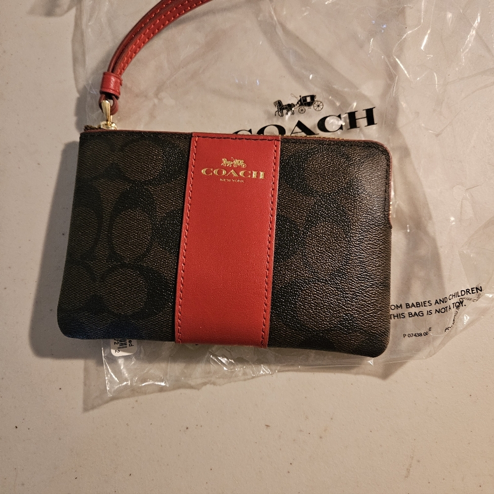 Coach Red and Brown Wristlet